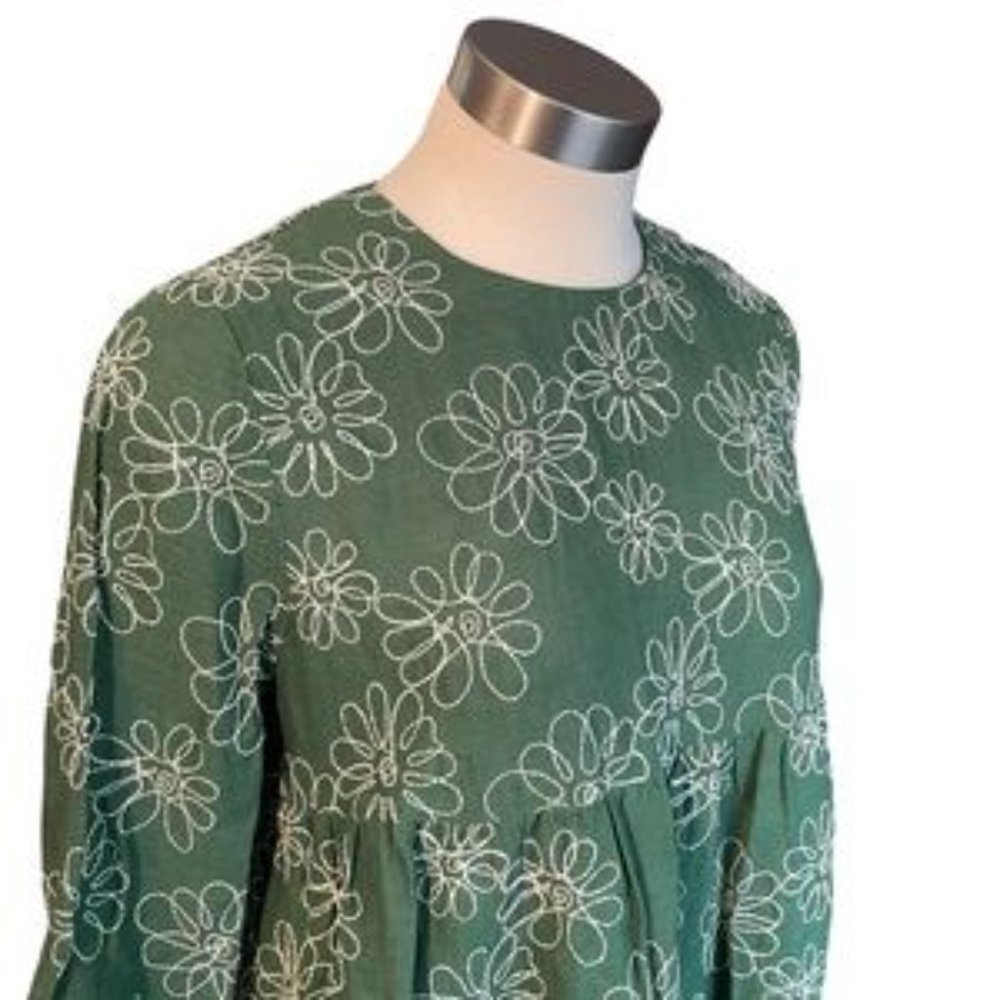 Zara Women’s Dress "The Diana" Green Linen Blend Ruffle Embroidered Sz. M - Picture 2 of 4